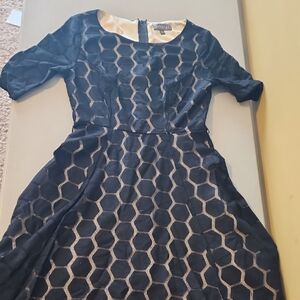 Luxology Navy and Cream Honeycomb Midi Dress